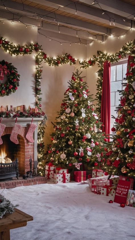 timeless Christmas décor ideas are here!!! Traditional Red White And Green Christmas Decor, Classic Green And Red Christmas Tree, White Green Red Christmas Decor, Traditional Xmas Decor, Christmas Decorations Red And Green, Red Green And White Christmas Decor, Red Green White Christmas Decor, Nostalgia Christmas Decor, Red White Green Christmas Decor