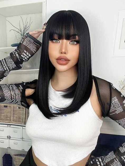 20 Inch Hair Extensions, Bangs Cut, Black Hair Types, Diy Hair Extensions, Edgy Short Haircuts, Straight Black Hair, Hair Extensions For Short Hair, Straight Hair Cuts, Haircuts With Bangs