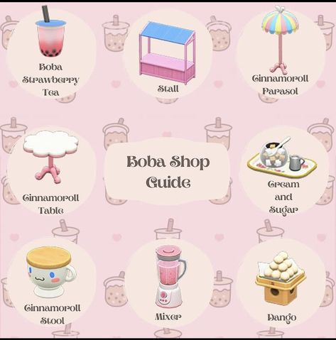 Acnh Cute Island Inspiration, Acnh Areas, Kawaii Island, Boba Shop, Acnh Inspiration, Cozy Games, Pink Island, Pink Cafe, Animal Crossing 3ds