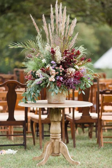 Wedding Flower Arrangements Fall, Table With Flowers, Fall Flower Arrangements, Flowers And Greenery, Fall Floral Arrangements, Foyer Table, Wedding Themes Fall, Garden Wedding Decorations, Church Flowers