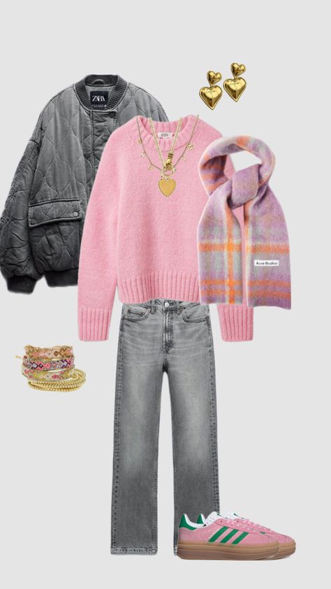 #zara #pink #outfit #outfitinspo #adidas #jewellery Zara Outfit Ideas, Jumper And Jeans, Outfit Zara, Skandinavian Fashion, Casual Outfit Inspiration, Zara Outfit, Populaire Outfits, Adidas Outfit, Mode Ootd