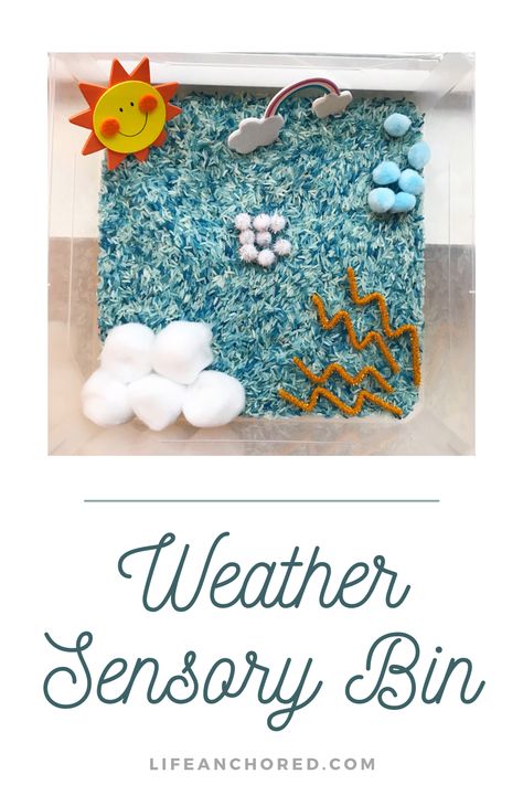 Weather Sensory Bin DIY - Life Anchored April Showers Sensory Bin, Storm Sensory Bin, 4 Seasons Sensory Bin, Rainy Day Sensory Bin, Cloud Sensory Bin, Weather Sensory Play, Creation Sensory Bin, Rain Sensory Bin, Weather Crafts For Toddlers