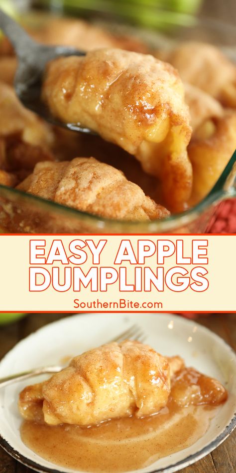 Deliciously easy Apple Dumplings made with fresh apples and crescent roll dough, baked to perfection with cinnamon, butter, and a splash of soda for the ultimate fall dessert recipe. Apple Dessert Recipes Easy, Easy Apple Dumplings, Apple Dumpling Recipe, Apple Dumpling, Apple Desserts Easy, Apple Dumplings, Apple Dessert Recipes, Dessert Aux Fruits, Desserts Vegan