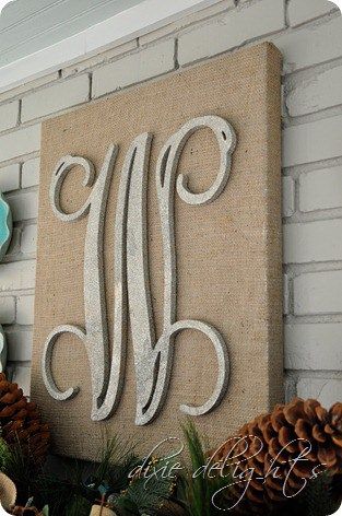 Junk Decorating, Burlap Ideas, Holiday Monogram, Burlap Canvas, Weekly Chores, Burlap Projects, Decorative Ideas, Burlap Crafts, Wooden Letter