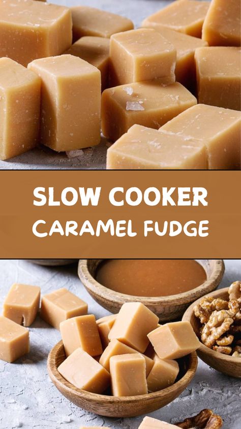 Slow Cooker Caramel Fudge Vanilla Caramel Fudge, Slow Cooker Fudge Recipes, Crockpot Fudge, Slow Cooker Caramel, Chocolate Caramel Fudge, Slow Cooker Fudge, Caramel Fudge, Slow Cooker Desserts, Fudge Easy