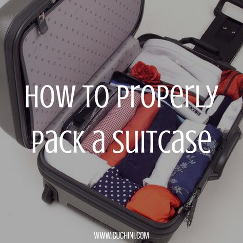 How to Properly Pack a Suitcase | Cuchini Blog How To Pack A Suitcase, Carryon Suitcase, Folding Hacks, Moving Hacks, School Planning, Packing Folding, Suitcase Packing Tips, Clothes Tips, Packing Hacks Clothes