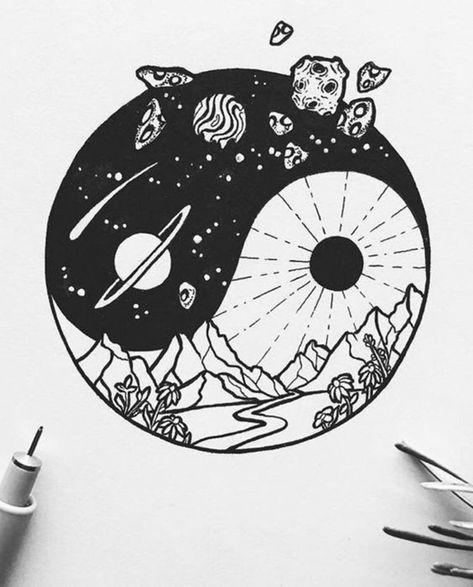 심플한 그림, Yin Yang Art, Kunst Tattoos, Art Hippie, Space Drawings, Circle Drawing, Desenho Tattoo, Pen Art, Cool Art Drawings