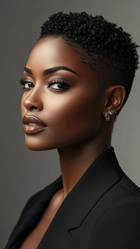 Explore elegant and low-maintenance short haircuts for black women that save time and effort. These cuts look great with minimal styling. From wash-and-go crops to textured pixies, find a style that keeps you looking fabulous without spending hours in front of the mirror. Low Cut Hairstyles For Black Women, Fade Haircut Black Woman, Female Fade Haircut Black Women, Low Haircut For Black Women, Very Short Pixie Haircut Black Women, Low Cut Hair Black Women, Short African Hairstyles, Women Headshots, Fade Haircut Women