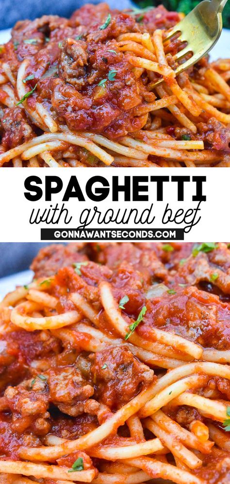 Spaghetti With Ground Beef Pasta Recipes With Spaghetti Sauce, Best Spaghetti Recipe Easy Ground Beef, Speggetti Recipes Simple, Spaghetti Hamburger Recipes, Spaghetti With Hamburger Meat, How To Cook Ground Beef For Spaghetti, How To Season Spaghetti Meat, Hamburger Meat Spaghetti Recipes, Spaghetti And Ground Beef