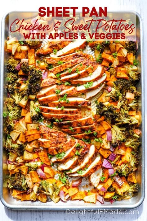 Dinners Vegetarian, Chicken And Sweet Potatoes, Dinners Chicken, Sheet Pan Suppers, Sheet Pan Dinners Recipes, Sheet Pan Chicken, Easy Potato Recipes, Oven Roasted Chicken, Chicken Sweet Potato