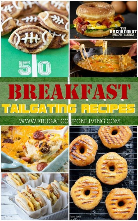 Have an early football game? Take a look at these Early Game Tailgate Recipes for Breakfast on Frugal Coupon Living. Large Recipes for a Large Group! Breakfast Gameday Food, Tailgate Truck Ideas, Game Day Breakfast Tailgate, Morning Football Game Food, Morning Tailgate Food Ideas, Morning Tailgate Food, Football Brunch Ideas, Tailgate Breakfast Food, Football Breakfast