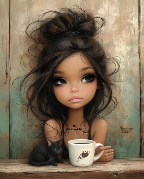 Girly Art Illustrations Life, Mom Illustration, Jelly Wallpaper, Big Eyes Art, Gothic Fantasy Art, Cute Fantasy Creatures, Cute Cartoon Pictures, Girly Art Illustrations, Beautiful Dark Art