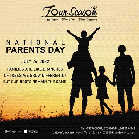 Families are like branches of trees. We grow differently but our roots remain the same. National Parents Day #nationalparentsday #enjoyin4season #fourseason #catering #restaurant #kanpur #shyamnagar #finedine #homedelivery #bestrestaurantinkanpur National Parents Day, Branches Of Trees, Parents Day, Four Season, Public School, Online Classes, Coaching, Trees, Parenting