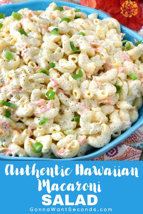 Unique Pasta Salad, Luau Party Food, Unique Pasta, Hawaiian Macaroni Salad, Luau Food, Hawaiian Dishes, Creamy Dressing, Macaroni Salad Recipe, Salad Pasta