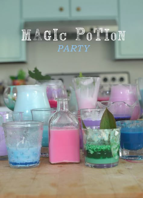 awesome playdate or birthday party event ~ they will never forget the potion party! Potions Birthday Party, Edible Potions For Kids, Potion Party Ideas, Potion Play For Kids, Kids Potion Recipes, Potion Party Kids, Potion Birthday Party, Edible Potions, Potions Party