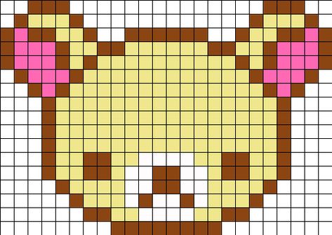 Korilakkuma Perler Bead Pattern / Bead Sprite Rilakkuma Pixel Art, Kawaii Perler Beads, Kawaii Perler Bead Patterns, Kawaii Perler, Pixel Grid, Pearl Beads Pattern, Easy Perler Beads Ideas, Easy Pixel Art, Pixel Art Templates