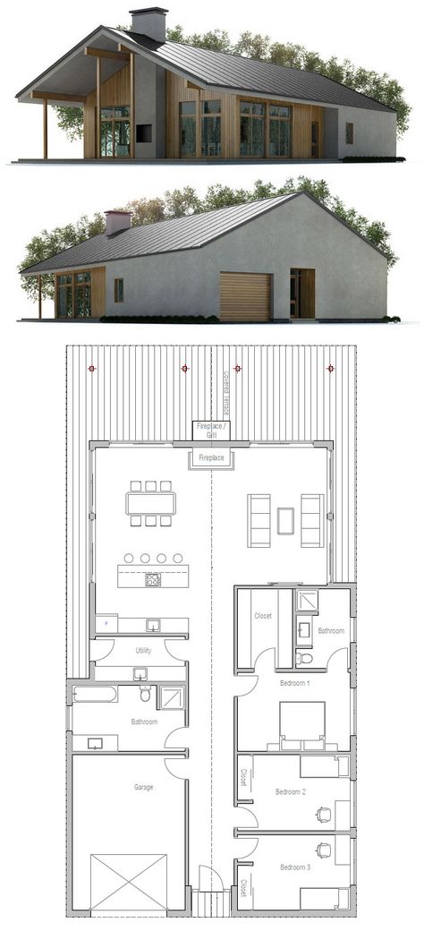 Home Plans, House Plans, Floor Plans #homeplans #houseplans #floorplans #architecture Rumah Teres, Shed House Plans, Shop Barndominium, Shed Home, Barn Style House Plans, Building A Container Home, Casas Coloniales, Shed Homes, Barn Style House