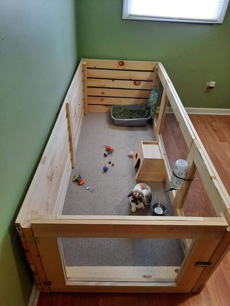 Diy Bunny House Indoor Rabbit, Rabbit Dig Box Ideas Diy, Bunny Ideas Diy, Inside Rabbit Cage Ideas, Homemade Bunny Cage, Diy Bunny Hideout, Bunny House Indoor Diy, Indoor Rabbit Cage Ideas, Indoor Bunny Habitat