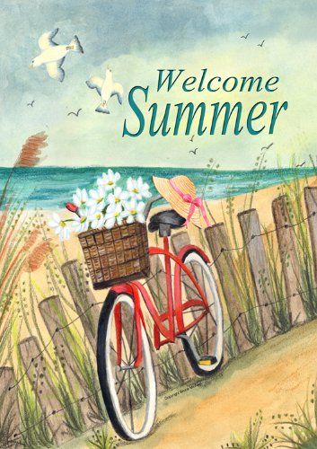 Welcome Summer House Flag Pole, Bicycle Painting, Summer Banner, Summer Ocean, Welcome Summer, Outdoor Banners, Shell Beach, Beach Cruiser, Images And Words