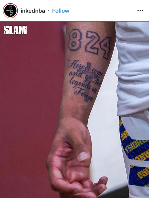 Small Tribute Tattoos, Kobe Bryant Tattoo Ideas Small, Kobe Tribute Tattoo, Kobe Tattoos Ideas, Quote Tattoos Ideas, Kobe Bryant Tattoo Ideas, Curry Tattoo, Kobe Bryant Tattoo, Kobe Tattoo