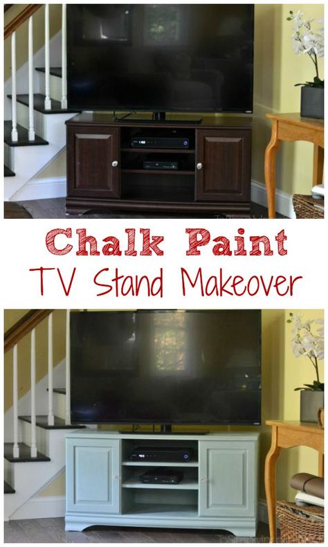 Chalk Paint TV Stand Makeover -  No Prepping, No Sanding, No Priming  | http://www.ToSimplyInspire.com Diy Paint Tv Stand, Redo Tv Stand, Tv Stand Paint Ideas, Painting Tv Stand Ideas, Chalk Paint Tv Stand, Paint Tv Stand, Sanding Table, Painted Tv Stand, Tv Stand Room Divider