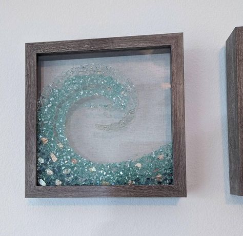 Crushed Glass Art On Canvas, Sea Glass Window Art, Ocean Wave Art, Ocean Waves Art, Art Coquillage, Sea Glass Colors, Sea Decor, Beach Glass Art, Glass Art Projects