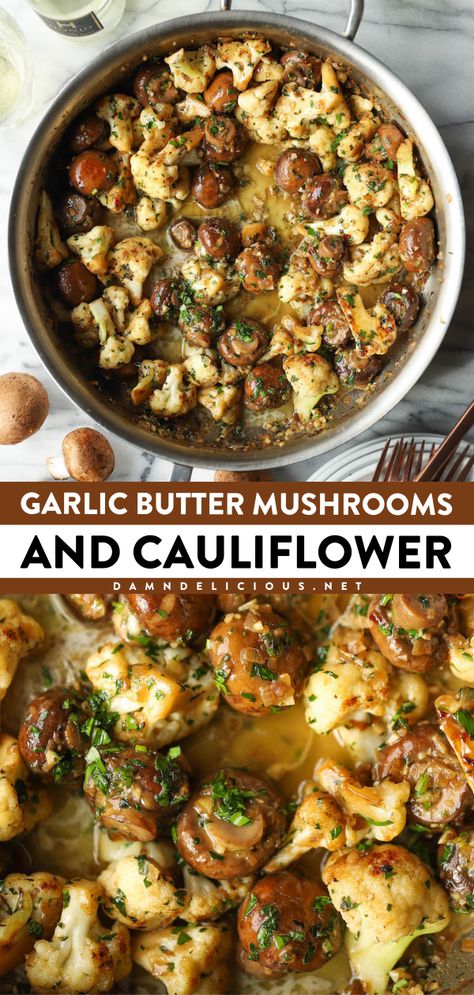 You're just 30 minutes away from this easy vegetable side dish! The whole family will love this Garlic Butter Mushrooms and Cauliflower that's sauteed in flavorful goodness. Put this mushroom cauliflower skillet on your veggie recipes for dinner! Easter Side Dish, Butter Mushrooms, Mushroom Side Dishes, Garlic Butter Mushrooms, Healthier Meals, Vegetable Side Dishes Recipes, Cauliflower Recipe, Side Dishes Recipes, Veggie Side Dishes