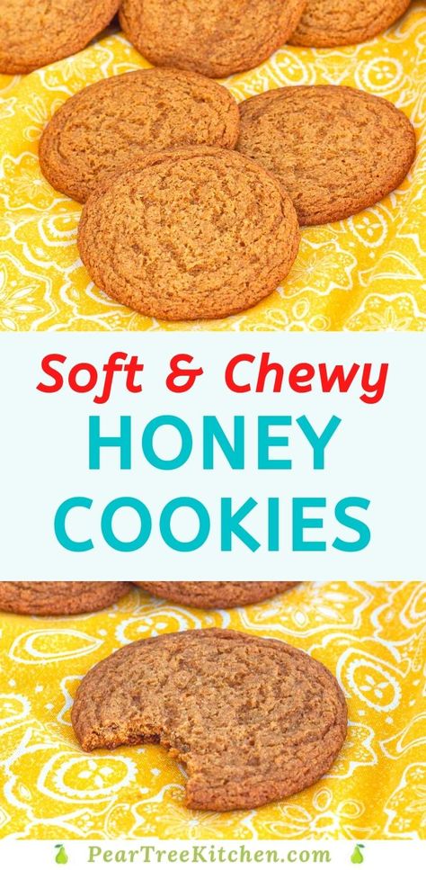 Easy recipe for soft and chewy honey cookies. These cookies are loaded with the flavor of honey and are perfect for quick snacks and holiday cookie trays. Things To Use Honey For, Honey Uses Food, Honey Treats Desserts, Powdered Honey Recipes, Honey Dough Cookies, Chewy Honey Cookies, Cookies With Honey Recipes, Hot Honey Cookies, Sweets Made With Honey