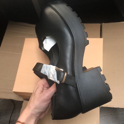 Pair Of Koi Footwear Mary Janes In Black. Perfect Condition New In The Box Never Worn Only Tried On. Pastel Platform Boots, Koi Shoes, Chunky Mary Janes, Manifesting 2024, Cat Boots, Koi Footwear, Oxford Shoes Style, Chunky Platform Sandals, Purple Boots