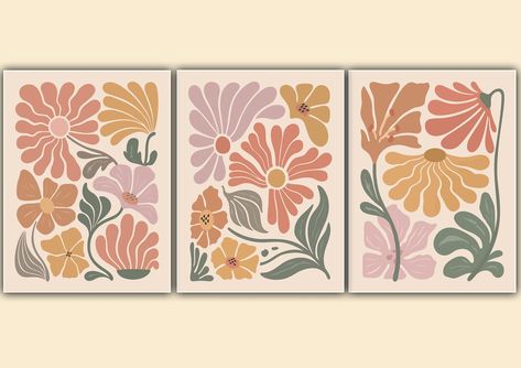 PRICES MAY VARY. 1.Boho Floral Wall Art: This set of three wall art prints featuring abstract, nature-inspired floral designs. These prints use a soft, earthy color palette with shades of orange, pink, green, and beige, creating a calming and aesthetically pleasing look.canvas print posters features floral designs, minimalist botanical elements, blending modern simplicity with the beauty of nature. The clean lines of these prints can add a touch of morden bohemian style to your home decor. 2. Un Flower Market Posters, Boho Flower Wall, Posters Colorful, Floral Posters, Pictures Decor, Framed Botanical Prints, Posters Minimalist, Canvas Wall Art Living Room, Boho Painting