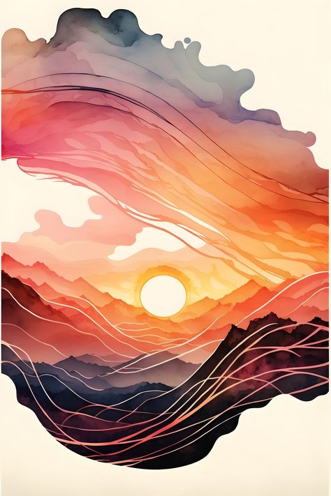 An abstract painting of the sunset. Great for posters, art prints, and wall art. Available for download. Abstract Sun Painting, Textural Painting, Abstract Sunset Painting, Abstract Sunset, Sun Painting, Sunrise Art, Painting Wall Decor, Sunset Wall, Sunset Wall Art