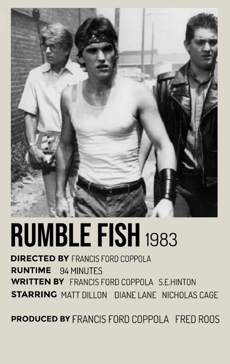 Rumble Fish Movie, Rumble Fish Aesthetic, Movies From The 80s And 90s, Matt Dillon Poster, Rumble Fish Poster, Matt Dillon 80s Wallpaper, Matt Dillon Aesthetic, Matt Dillon Rumble Fish, 80s Movies Aesthetic