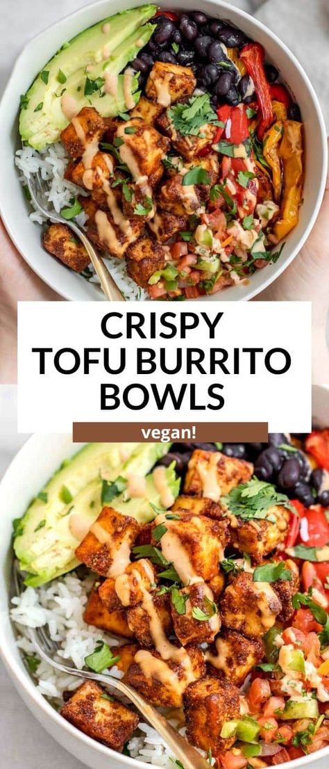 Spicy Baked Tofu Burrito Bowl Black Bean Protein Bowl, Mexican Tofu Bowl, Tofu Rice Bowl Recipe, Tofu Rice Recipes, Vegetarian Recipes With Tofu, Vegan Tofu Bowl, Plentiful Kiki Recipes, Easy Tofu Meals, Tofu Power Bowl