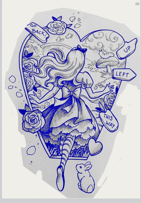 Alice In Wonderland Flash Tattoo, Alice In Wonderland Tattoo Sleeve, Disney Castle Drawing, Outline Tattoo Ideas, Skin Doodles, Alice In Wonderland Tattoo, Alice And Wonderland Tattoos, Alice In Wonderland Artwork, Castle Drawing