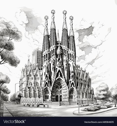 Sagrada Familia Drawing, Highlights Cover Instagram Friends, Architecture Drawing Sketchbooks, Vector Doodle, Cover Instagram, Highlights Cover, Instagram Friends, Doodle Style, Comic Illustration