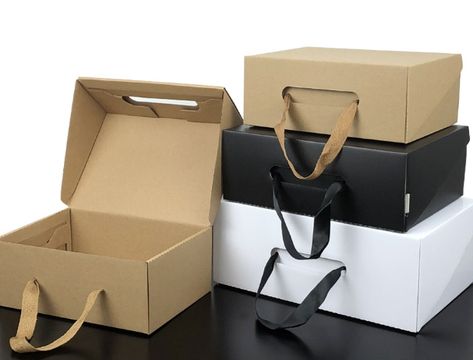 Aliexpress cardboard boxes with carrying strap Shoe Box Design, Karton Design, Cheap Gift Bags, Black Kraft Paper, Carton Packaging, Packaging Ideas Business, Clothing Packaging, Gift Box Design, Box Packaging Design