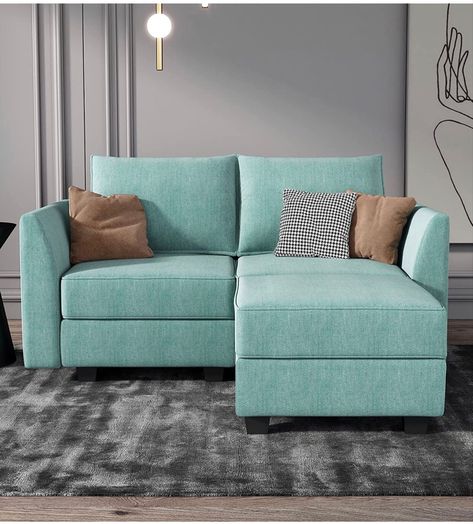 Small Lofts, Small L Shaped Couch, Lofts Apartments, L Shaped Sofa Designs, Couches For Small Spaces, Small Sectional, Blue Sectional, Small Couch, Couch With Ottoman