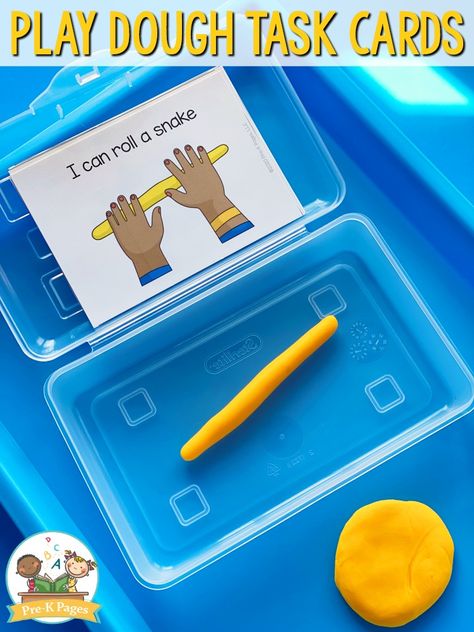 Playdoh Task Cards, Play Dough Center, Task Cards Free, Preschool Sensory, Preschool Fine Motor Activities, Prek Classroom, Playdough Activities, Preschool Centers, Preschool Fine Motor