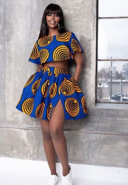 Ankara Dress Styles Short, Blouse Ankara Styles, Adire Gown Styles, Ankara Tops With Jeans, Ankara Two Piece, Women African Fashion, Skirt And Blouse Ankara, Ankara Crop Top, Ankara Skirt Styles