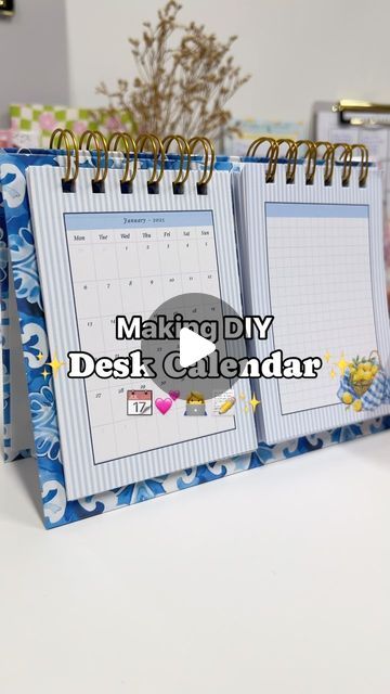 Planify Pro - Planner Design Program on Instagram: "Making a DIY Desk Calendar with Notes✨📆 Very similar to making regular planners, but here you would connect the bottom with a piece of folded cardstock so it can stand 🥰  Materials used: - Chipboard - Cardstock - Paper of your liking  - O-wires - Any kind of Glue (PVA is great)  The cover design, calendar and notes pages have been made and downloaded from Planify Pro. If you’re a seller and interested in using the designs commercially, check out the business plan ✅ It comes with 500+ patterns, 2000+ graphics, fonts and tons of ready to use templates 💖" Calendar With Notes, Diy Desk Calendar, Desk Calendar Template, Design Calendar, Desk Calendar, Diy Desk, Desk Calendars, Planner Design, Design Program