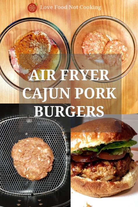 Pork Burgers In Air Fryer, Air Fryer Pork Burgers, Pork Burgers Recipes, Cajun Pork, Air Fryer Recipes Healthy Low Carb, Asiago Chicken, Air Fryer Pork, Baking List, Cooks Air Fryer