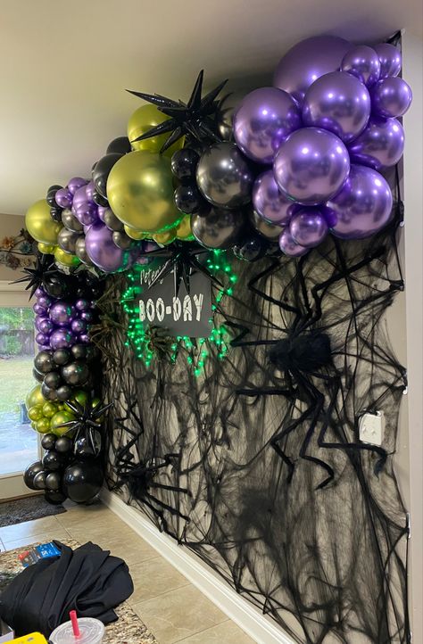 40th Birthday Halloween Theme, Backdrop For Halloween Party, 50th Birthday Party Halloween Themed, Outdoor Halloween Birthday Party, Holloween Decore Idea Outdoor Party, Witchy Photo Backdrop, Diy Halloween Birthday Party, Spooky Homecoming Theme, Halloween Costume Party Decor