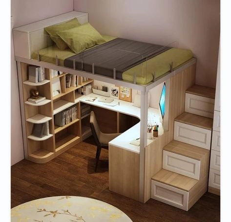 Up And Down Bed Design, A Bunk Bed With A Desk, Bunk Bed For Adults Space Saving, Room For Small Space, Efficient Room Design, Bunk Bed Designs For Small Rooms, Desk Bed Combo, A Small Room Decor, Laft Bed