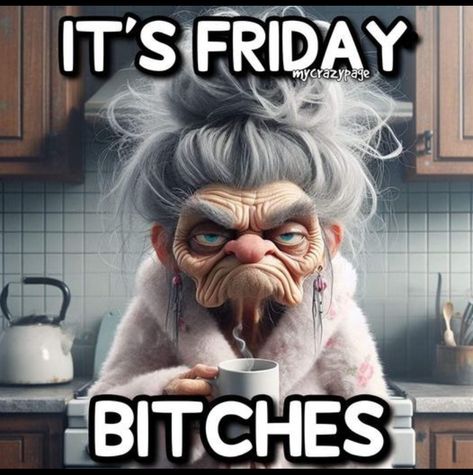 Happy Friday Funny Humor, Sleep Jokes, Happy Friday Funny, Verknipte Humor, Old Lady Cartoon, Lady Cartoon, Cartoon Grandma, Wellbeing Quotes, Friday Funny