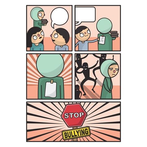 Vector flat cartoon comic about stop bul... | Premium Vector #Freepik #vector Comic Strip About Bully, School Comics, Comic Template, Comic Drawing, New Students, Minimal Tattoo, Cool Art Drawings, Comic Strip, Children’s Books