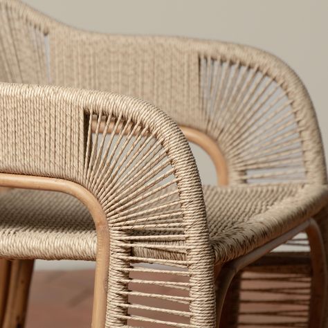 Inspired by the twisting vines of wine country's vineyards, the Glen Ellen Arm Chair offers effortless elegance in indoor and outdoor spaces. Featuring sustainably harvested rattan wrapped with performance rush, this stylish seat will take you through seasons to come. For outdoor use we recommend protective covers and storage in inclement weather. Rattan Banquette, Ochre Walls, Lobby Seating, Outdoor Furniture Ideas, Rattan Outdoor Furniture, Woven Chair, Living Room Stools, Outdoor Armchair, Outdoor Chair