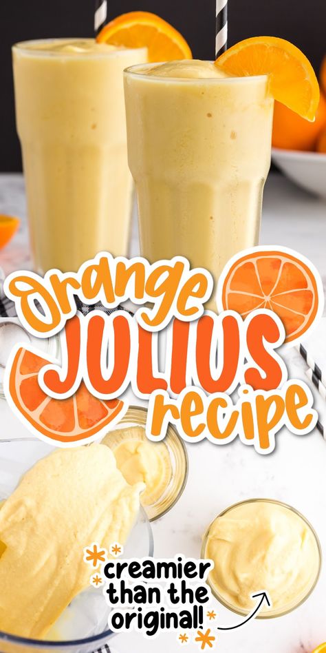 Healthy Orange Julius Recipe, Orange Julius Smoothie Recipe, Easy Orange Julius Recipe, Orange Milkshake, Orange Julius Smoothie, Orange Julius Recipe, Orange Juice Recipes, Ice Cream Smoothie, Ice Cream Drinks