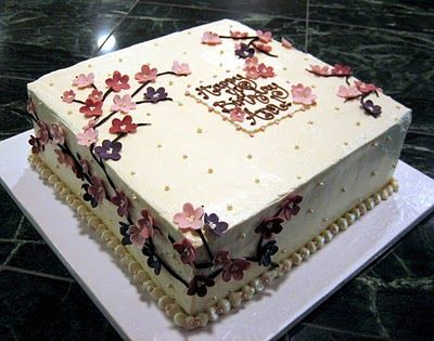 Cake Ideas For Women Birthday, Cake Ideas For Women, Square Birthday Cake, Birthday Sheet Cake, Simple Birthday Cake Designs, 75 Birthday Cake, Pastel Rectangular, Blossom Cake, 90th Birthday Cakes