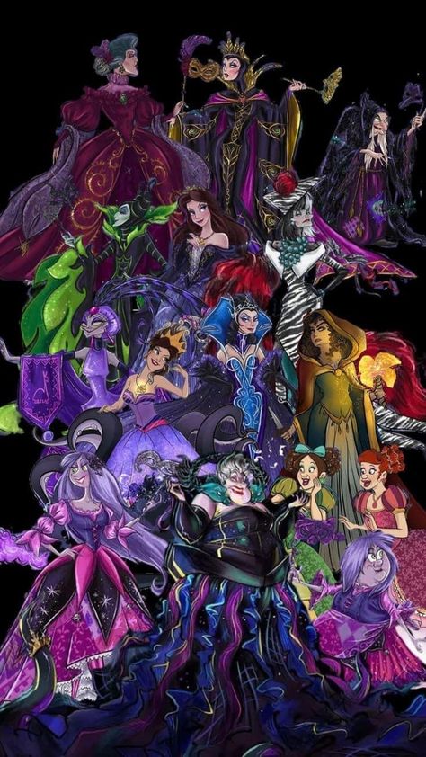 Disney Villains Wallpaper, Disney Villain Party, Halloween Costumes 2022, Disney Divas, Disney Evil Queen, Evil Disney, Alternative Disney, Disney Princess Artwork, Round Of Applause