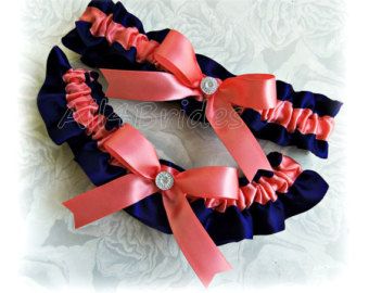 Navy Blue And Coral Wedding, Blue And Coral Wedding, Blue Coral Weddings, Navy Blue And Coral, Coral Wedding Colors, Heather Wedding, Book And Pen, Blue Wedding Rings, Bridal Garters